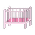 Pink baby cot for girl - original hand drawn illustration