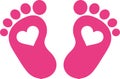 Pink baby foot print with hearts Royalty Free Stock Photo
