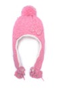 Pink baby knitted hat isolated on white