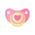 Pink baby pacifier icon in flat style isolated on white background