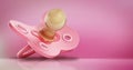 Pink baby pacifier isolated on pink background. 3D illustration Royalty Free Stock Photo