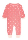 Pink baby romper with polka dot pattern