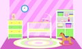 Pink baby room concept banner, flat style Royalty Free Stock Photo