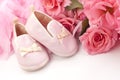 Pink Baby Shoes And Roses Royalty Free Stock Photo