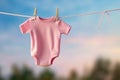 pink baby suit hanging on rope AI generated