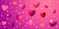 Vector pink background with colorful hearts for Valentine's Day