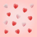 Pink background with 3d hearts icons. Valentines day. Vector illustration in 3d style.