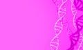 Pink background with 3D image of molecular DNA strands