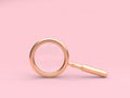 Pink background 3d rendering gold magnifying glass minimal