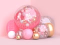 3d rendering pink background pink clear gold metallic balloon group