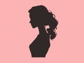 Pink background female profile silhouette with ponytail. Royalty Free Stock Photo