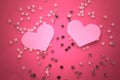 Pink background with golden shiny stars and heart Royalty Free Stock Photo