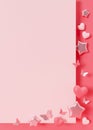 Pink background with hearts, butterflies, stars and copy space. It's a girl vertical backdrop with empty space for