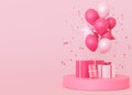 Pink background with helium balloons, gifts and copy space. It's a girl backdrop with empty space for text. Baby Royalty Free Stock Photo