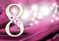 Pink Background for Holiday March 8 International Women`s Day with Digit eight and flowers, the text in Russian March 8. Vector Royalty Free Stock Photo