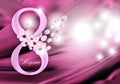 Pink Background for Holiday March 8 International Women`s Day with flowers, petals and Digit eight, the text in Russian March 8. Royalty Free Stock Photo