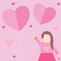 A pink background illustration of a person holding a heart shaped balloon Royalty Free Stock Photo