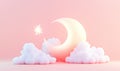 A pink background with a large white moon and a sun in the sky Royalty Free Stock Photo