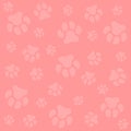 Dog paw. Pink background and light pink dog tracks. Pattern with traces. Royalty Free Stock Photo