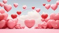 A pink background with many hearts floating in the air, AI