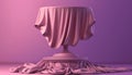 pink background with pedestal and flying silk cloth . Ai generative