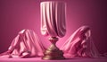 pink background with pedestal and flying silk cloth . Ai generative