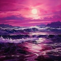 Magenta Pre-raphaelite Seascape Abstract Painting