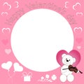 Pink background, Valentine`s Day, beautiful bear, violin is brown, holiday, balloons