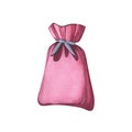 Pink bag with white bow. Aroma sachet. Powder bag. Hand drawn watercolor illustration isolated white background. Royalty Free Stock Photo