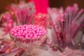 Pink Candy Assortment On Dessert Party Table