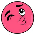 Pink ball head with pouty lips want to kiss, doodle icon drawing