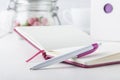 Pink ball pen with pink notebook Royalty Free Stock Photo