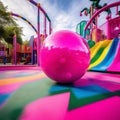 Pink Ball Rolls in Colorful Playground