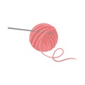 Pink ball of wool yarn with metal crochet hook. Tools for handicraft. Hobby theme. Flat vector icon Royalty Free Stock Photo