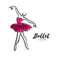 Pink Ballerina Dancer. Ballet is my life hand drawn. Perfect body . Dancer wears. Female in tutu posing in performance