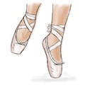 Pink ballerina shoes. Ballet pointe shoes with ribbon.