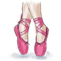 Pink ballerina shoes. Ballet pointe shoes with ribbon. Royalty Free Stock Photo