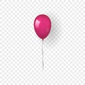 Pink balloon 3D, thread, isolated white transparent background. Color glossy flying baloon, ribbon, birthday celebrate Royalty Free Stock Photo