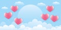 Pink balloon hearts with clouds on blue sky background. Greeting card for Valentine, Wedding, Mother\'s, Father\'s day. Royalty Free Stock Photo