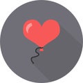 Pink balloon on a string Valentine`s Day flat icon on gray round box with shadow