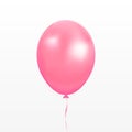 Pink balloon vector. Party baloon with ribbon and shadov isolated on white background. Flying 3d bal