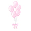 Pink balloons bundle with bow, girl kids birthday surprise. Gender reveal party, baby shower. Hand drawn watercolor