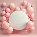 Pink balloons with circular blank space for your text, mockup 3d render