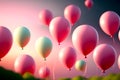 Pink Balloons Floating in a Clear Blue Sky,A bunch of bright pink balloons in various sizes and shades float against a clear blue