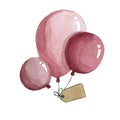 Pink balloons are flying watercolor