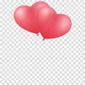 Pink balloons heart isolated on a transparent background. Balloons for the wedding. Graphic element for your design. Happy Valenti