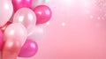 Pink balloons with helium on a pink abstract background. Concept of happy birthday, new year, party, valentine\'s day, Royalty Free Stock Photo