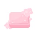 Pink bar of soap with bubbles for antibacterial water cleaning isometric vector illustration