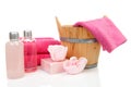 Pink bath accessory for sauna or spa Royalty Free Stock Photo