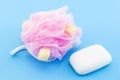 Pink Bath Puff and Soap Royalty Free Stock Photo